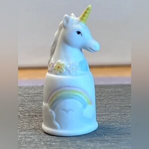 Vintage bisque ceramic unicorn thimble